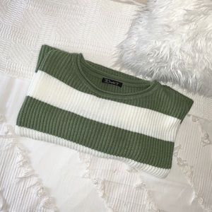 Green and White Striped Sweater